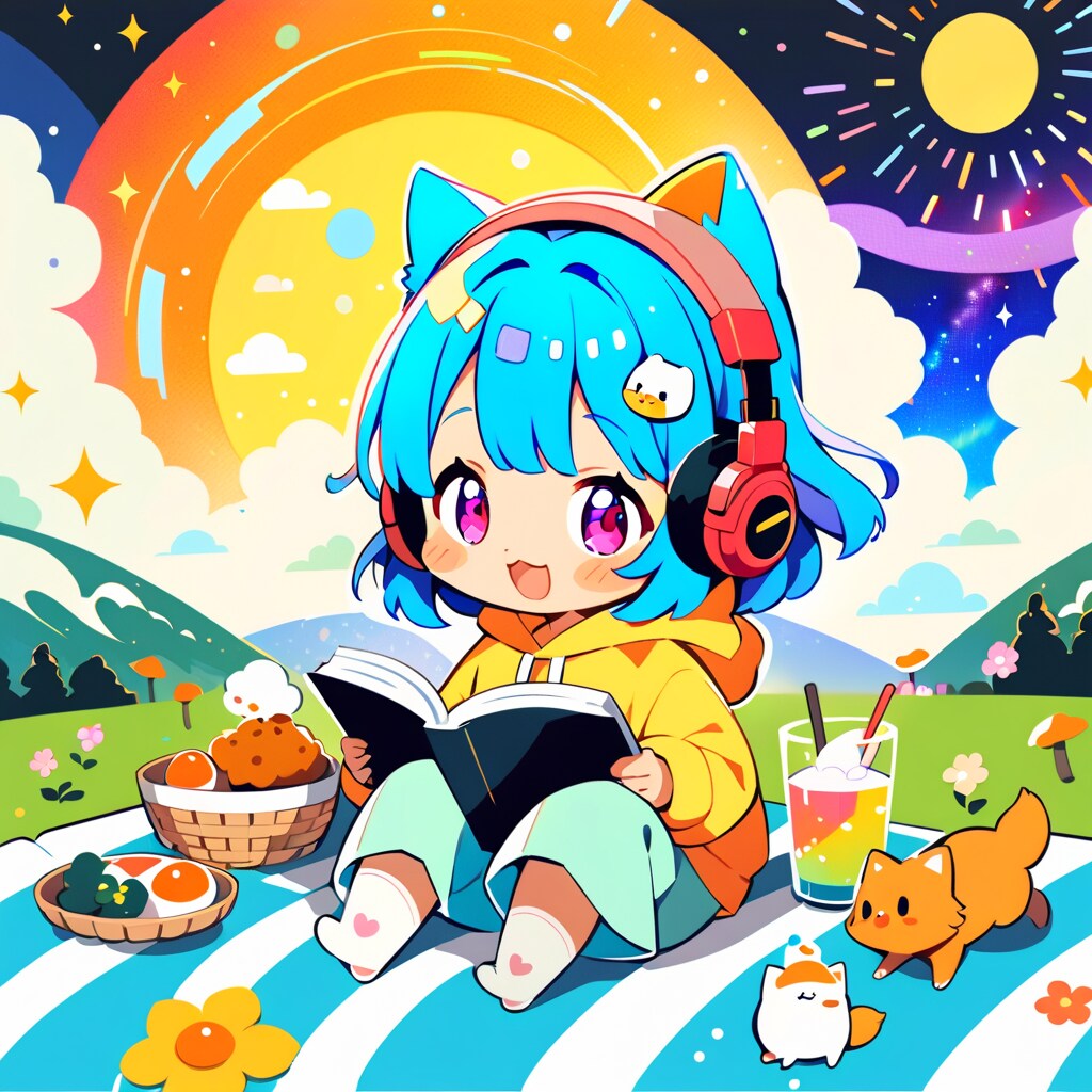 ピクニックで読書する女の子 | の人気AIイラスト・グラビア