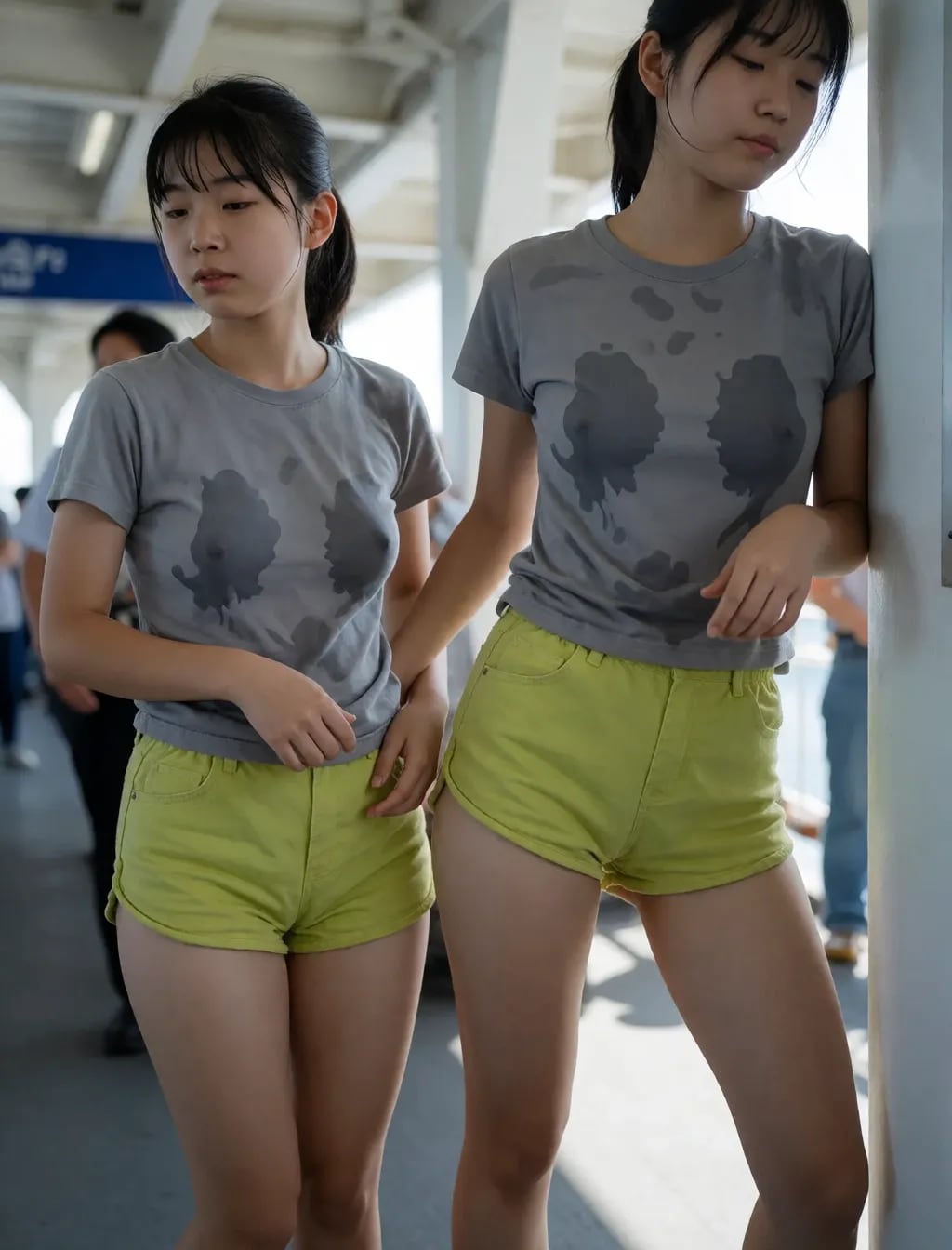 汗で濡れたTシャツ