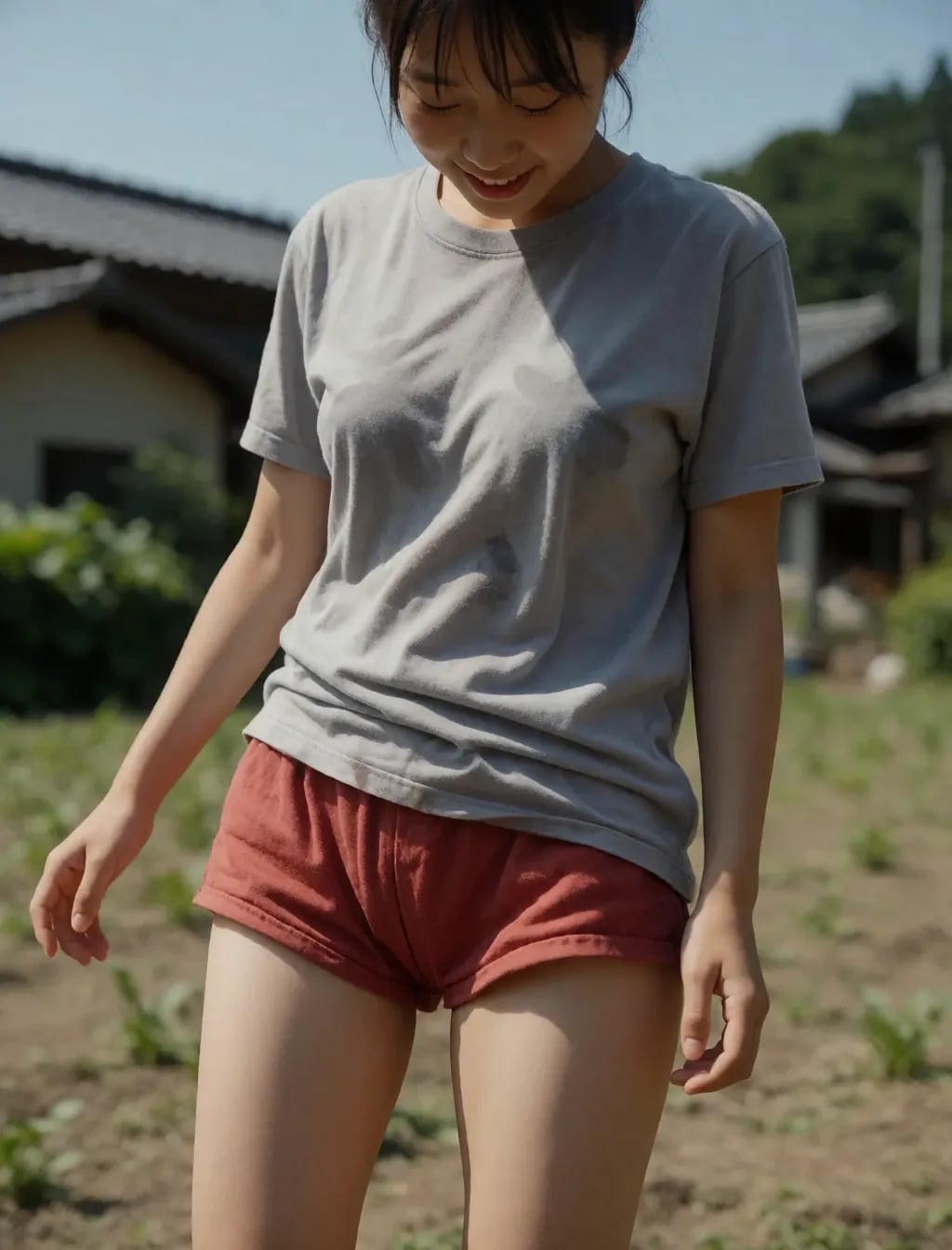 汗で濡れたTシャツ