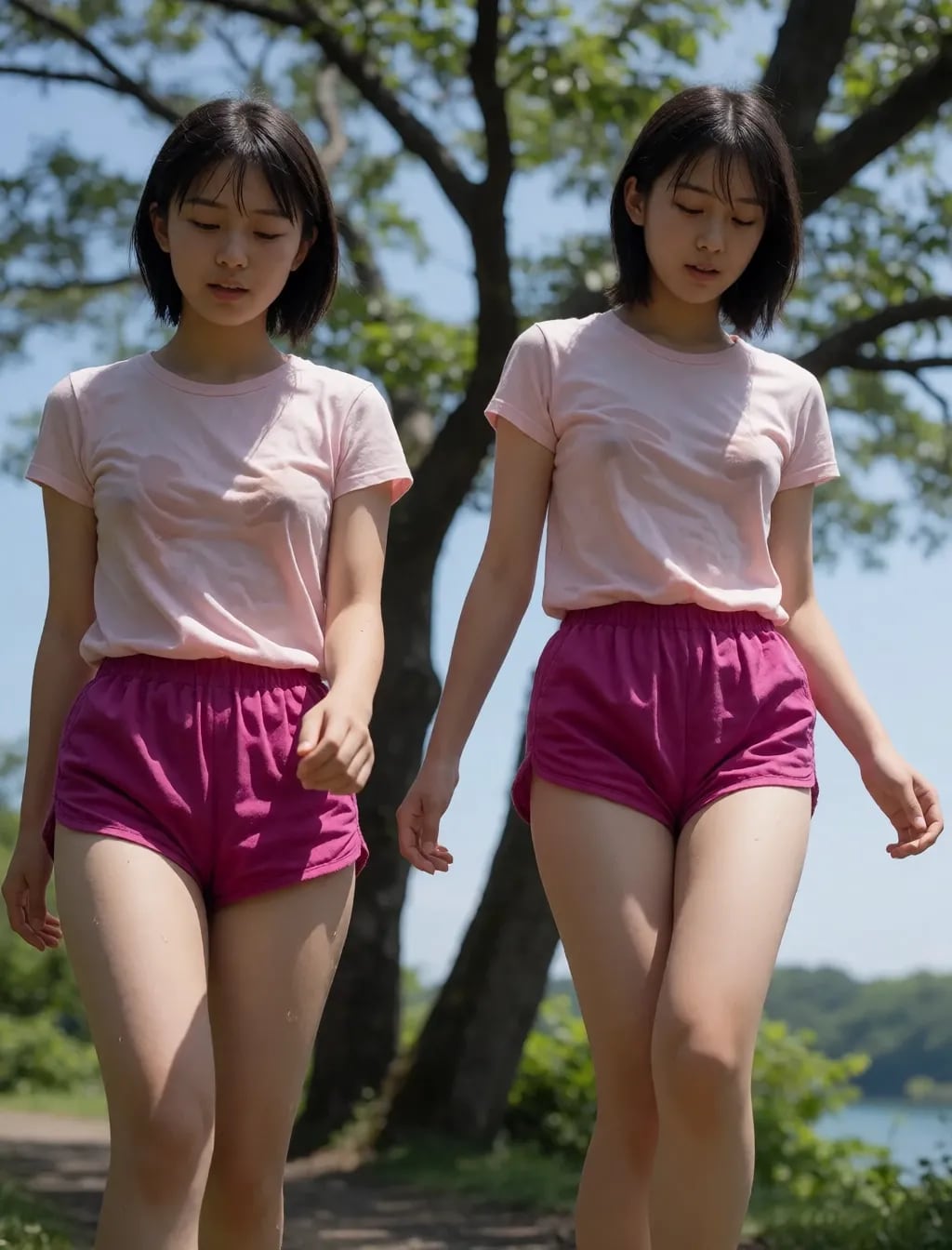 汗で濡れたTシャツ