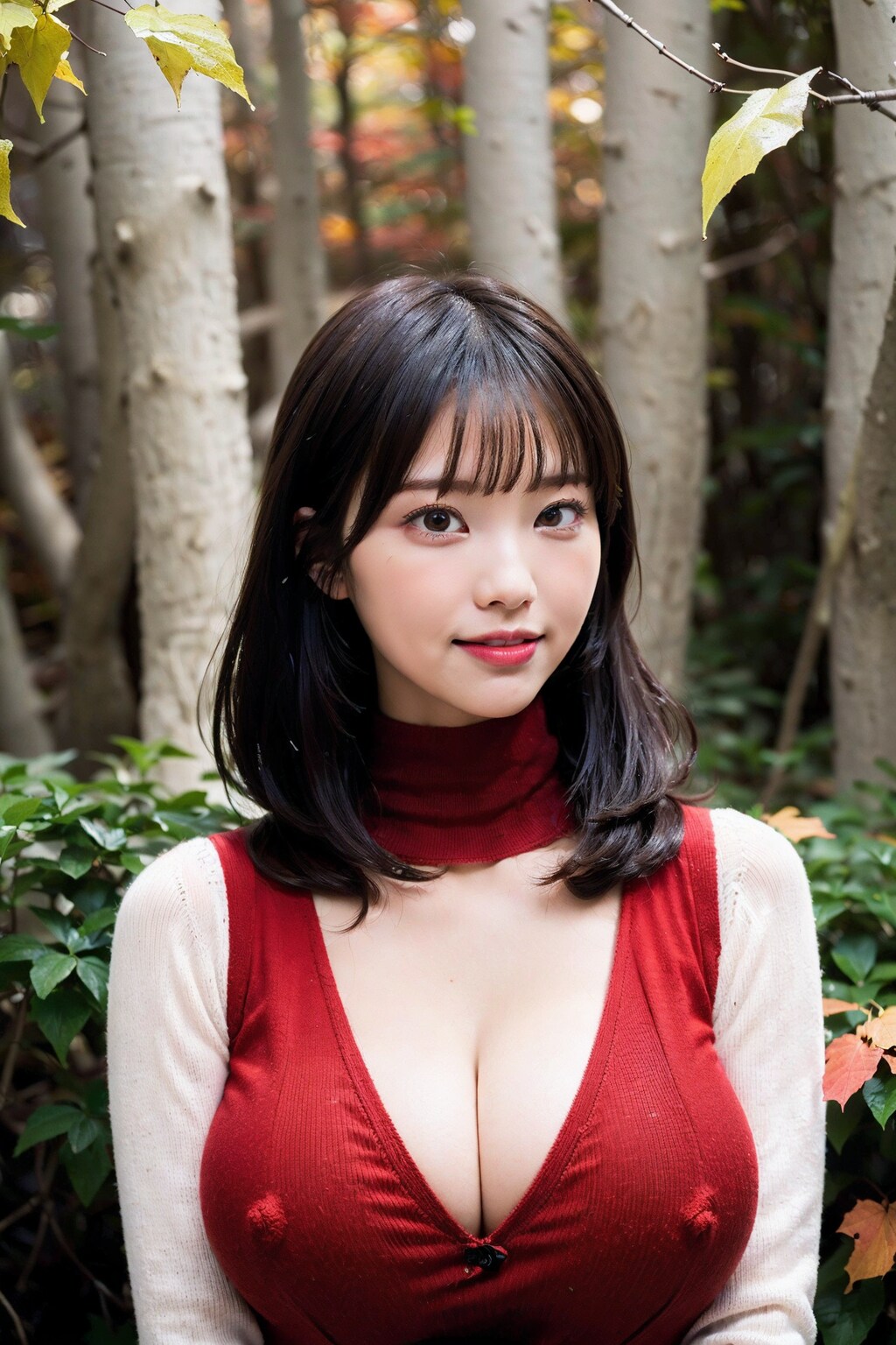 紅葉とタートルネック