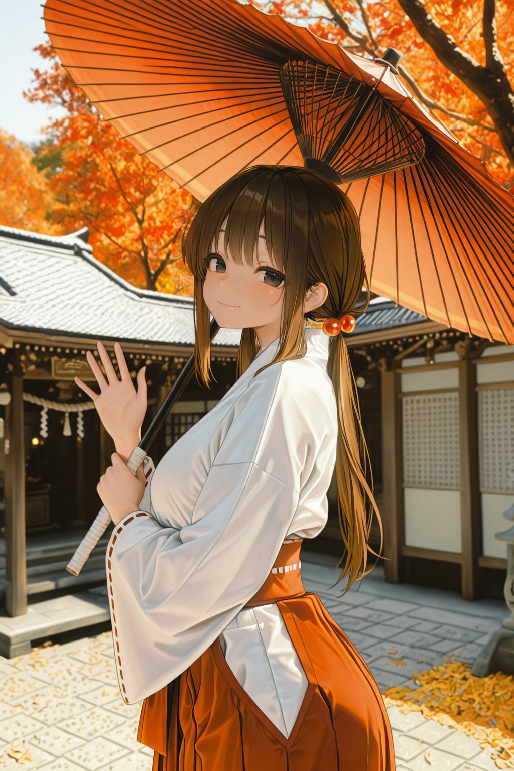紅葉と神社と巫女