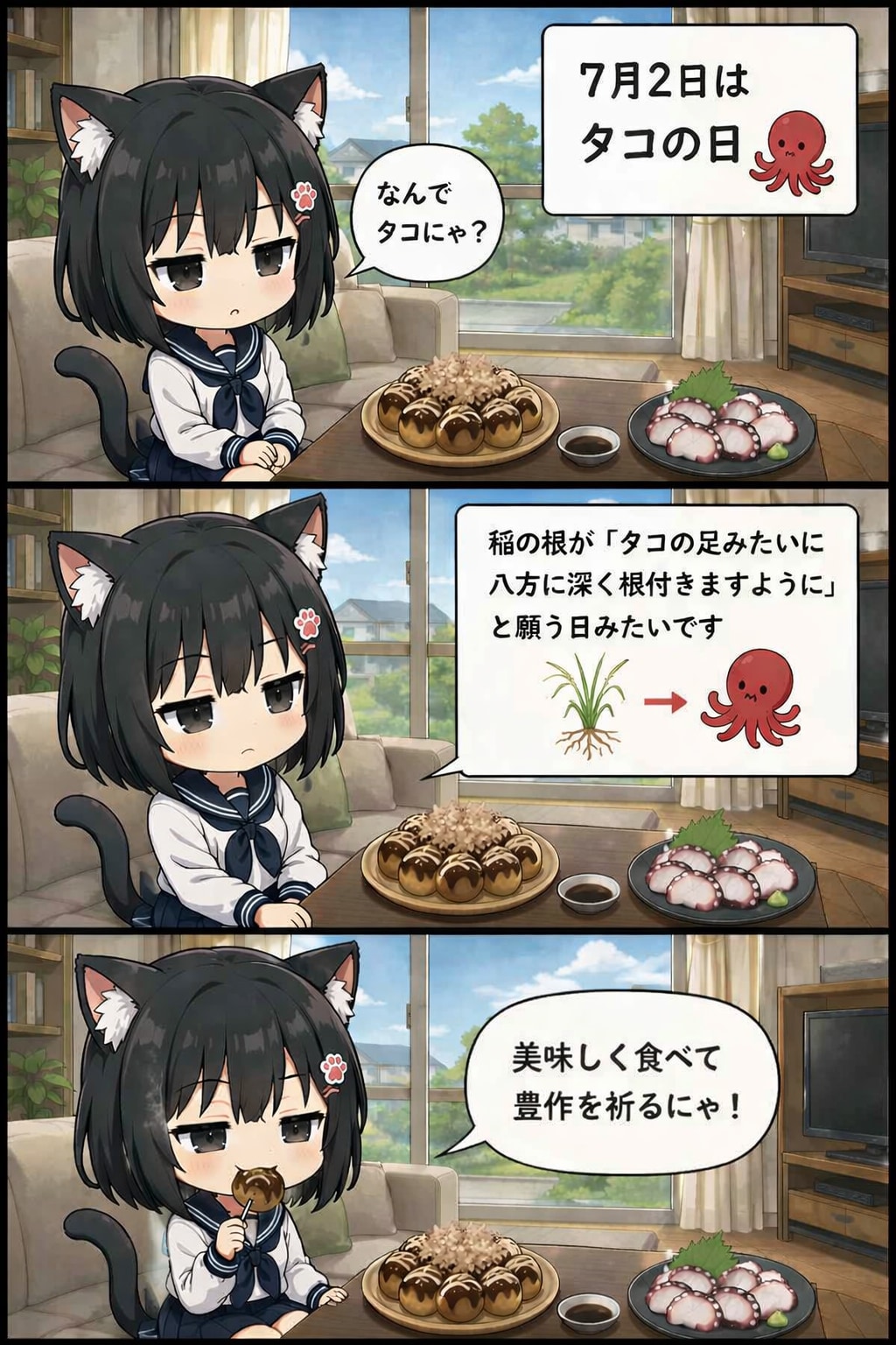3コマ漫画 2026.07.02. 「タコの日」