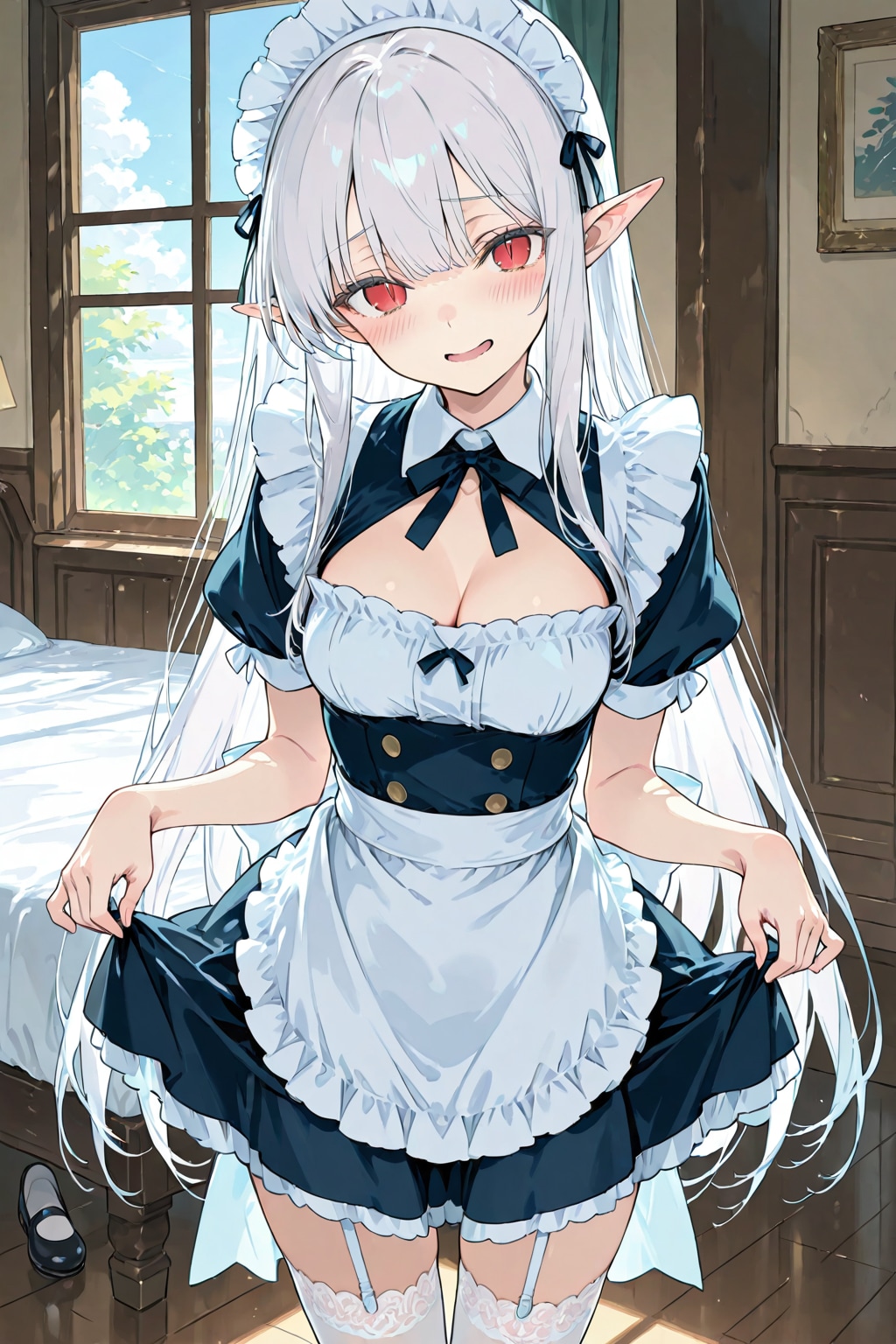 おねだり『ご主人様、今日もベッドメイキングは完璧です。……あの、ご褒美を所望しても？』ネージュ（エルフメイド）