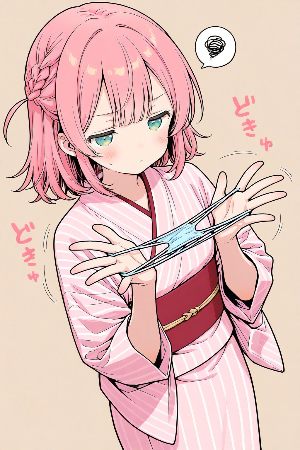 あやとりをするピンク髪ちゃん