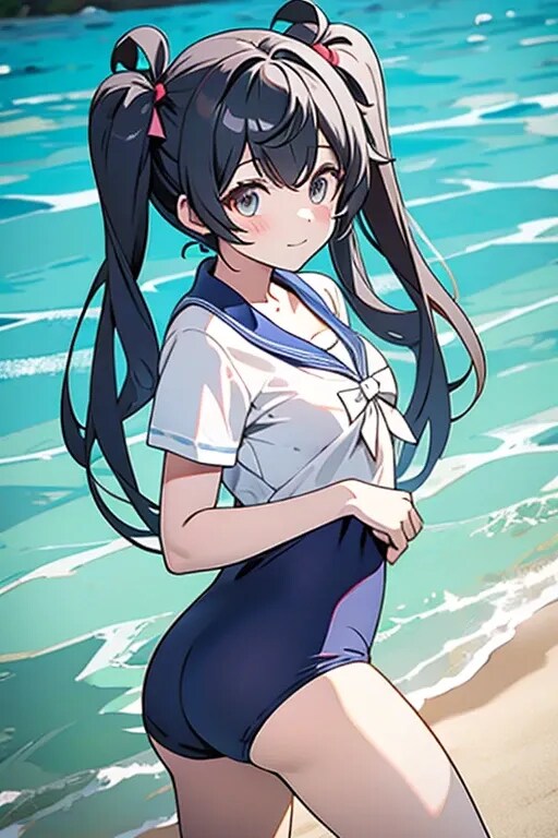 スクール水着の女の子　ツインテール