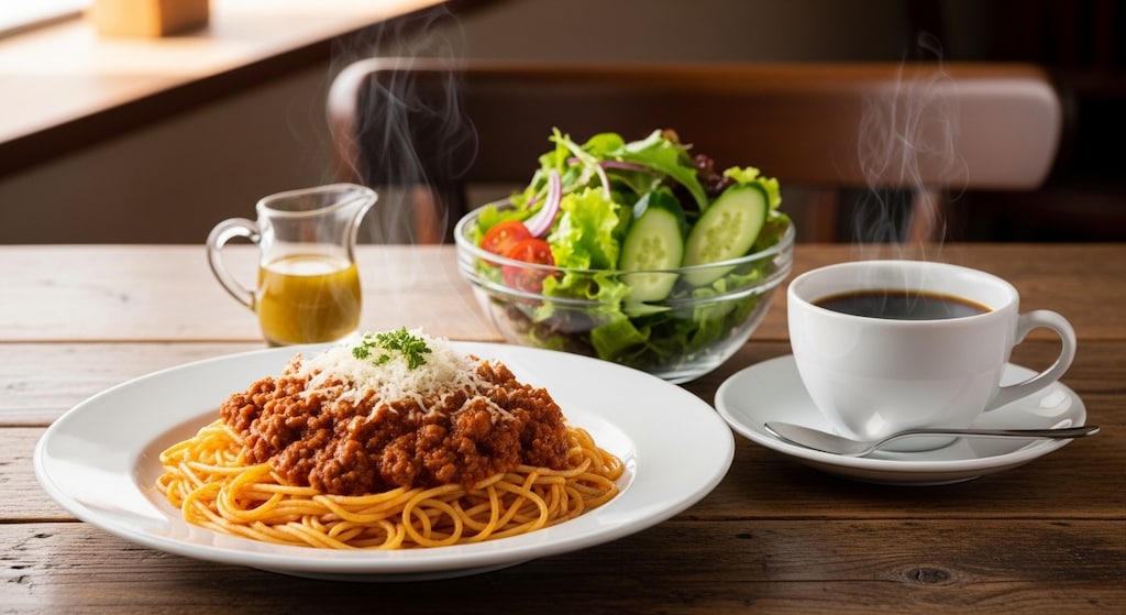 摩訶不思議食堂のミートソーススパゲッティ