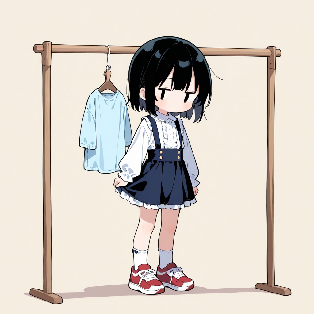 木製ハンガーに洋服を掛けてみる