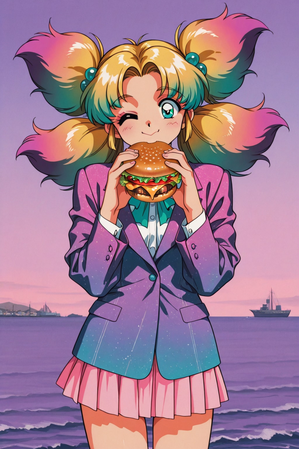 ハンバーガーと金髪ちゃん | の人気AIイラスト・グラビア