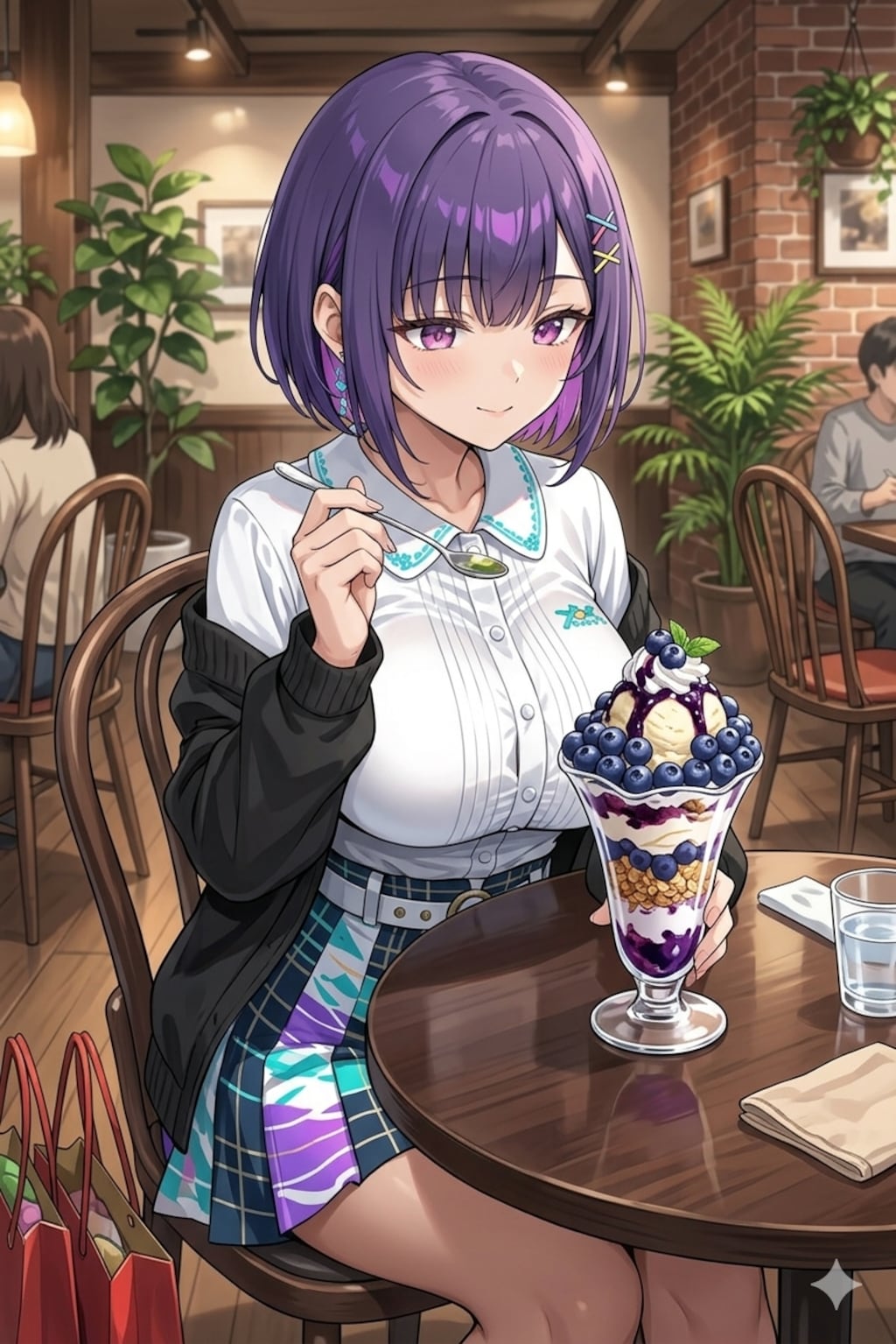 ブルーベリーパフェを喰らうアンナ