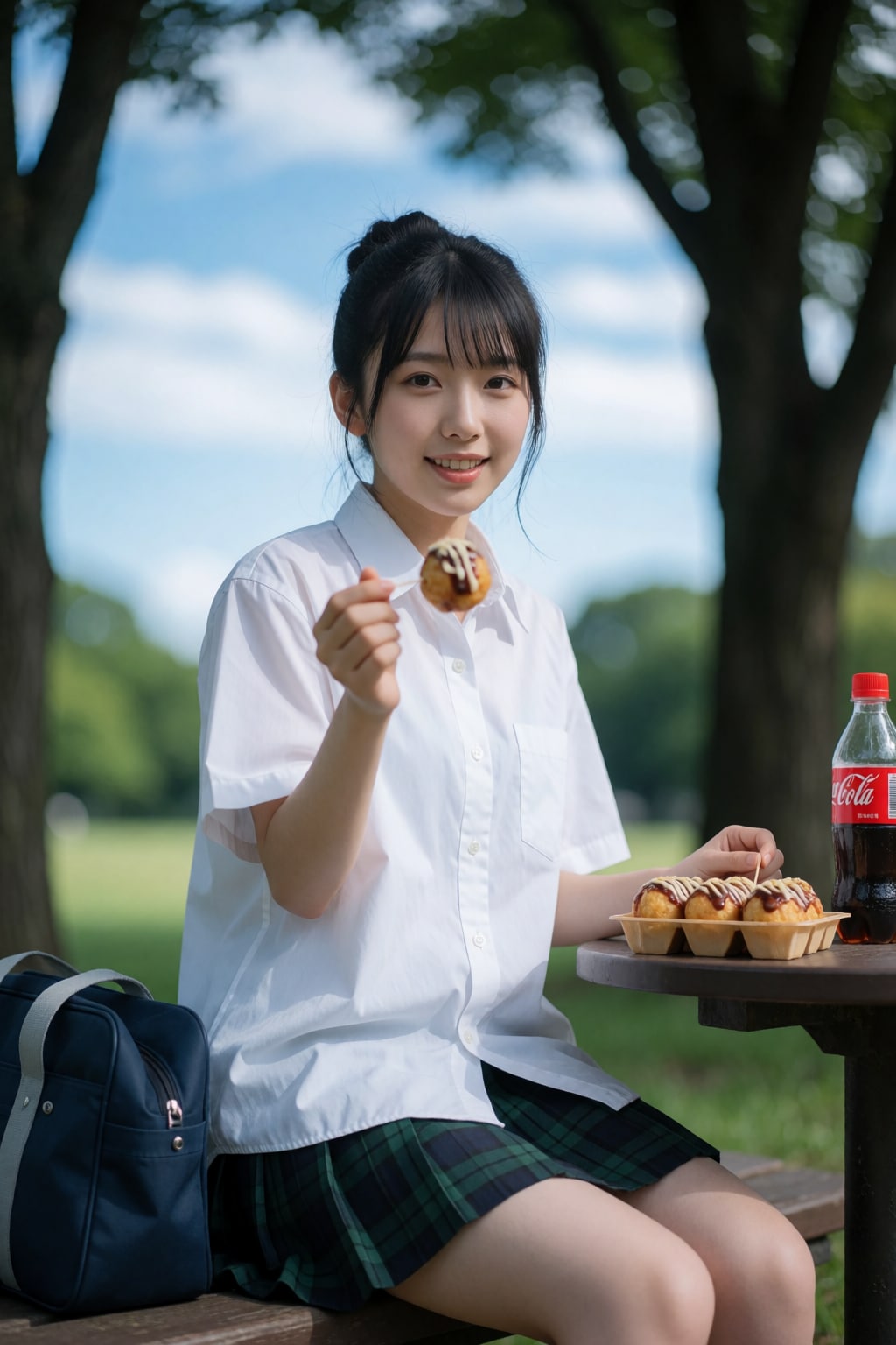 夏休みの補習帰りにたこ焼きを食べるJK