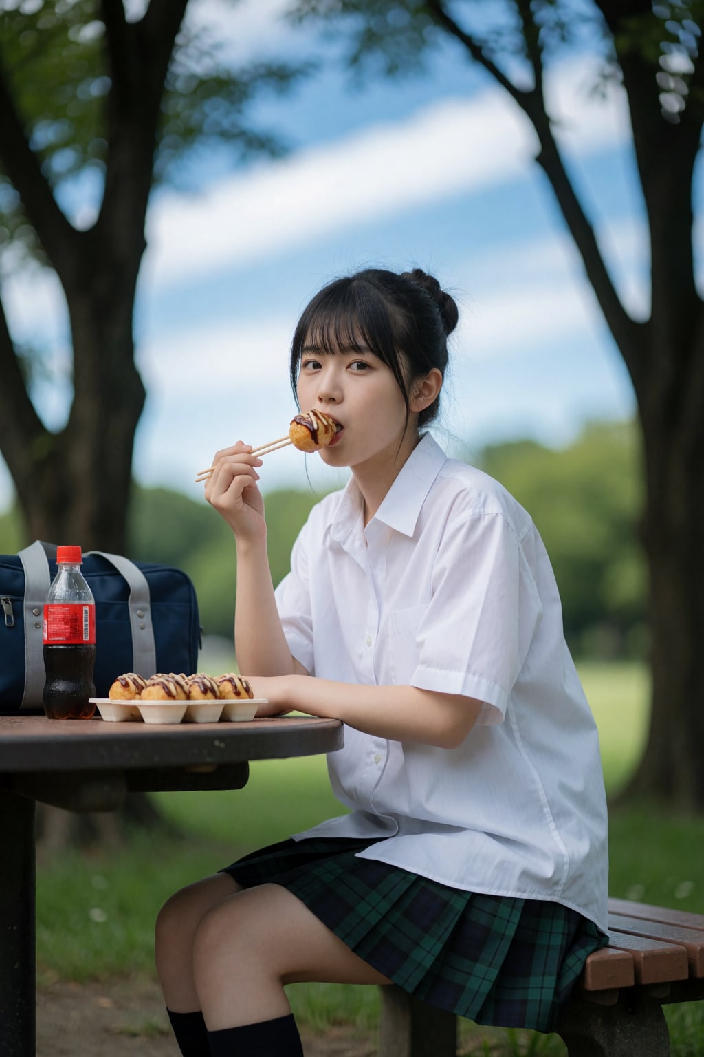 夏休みの補習帰りにたこ焼きを食べるJK