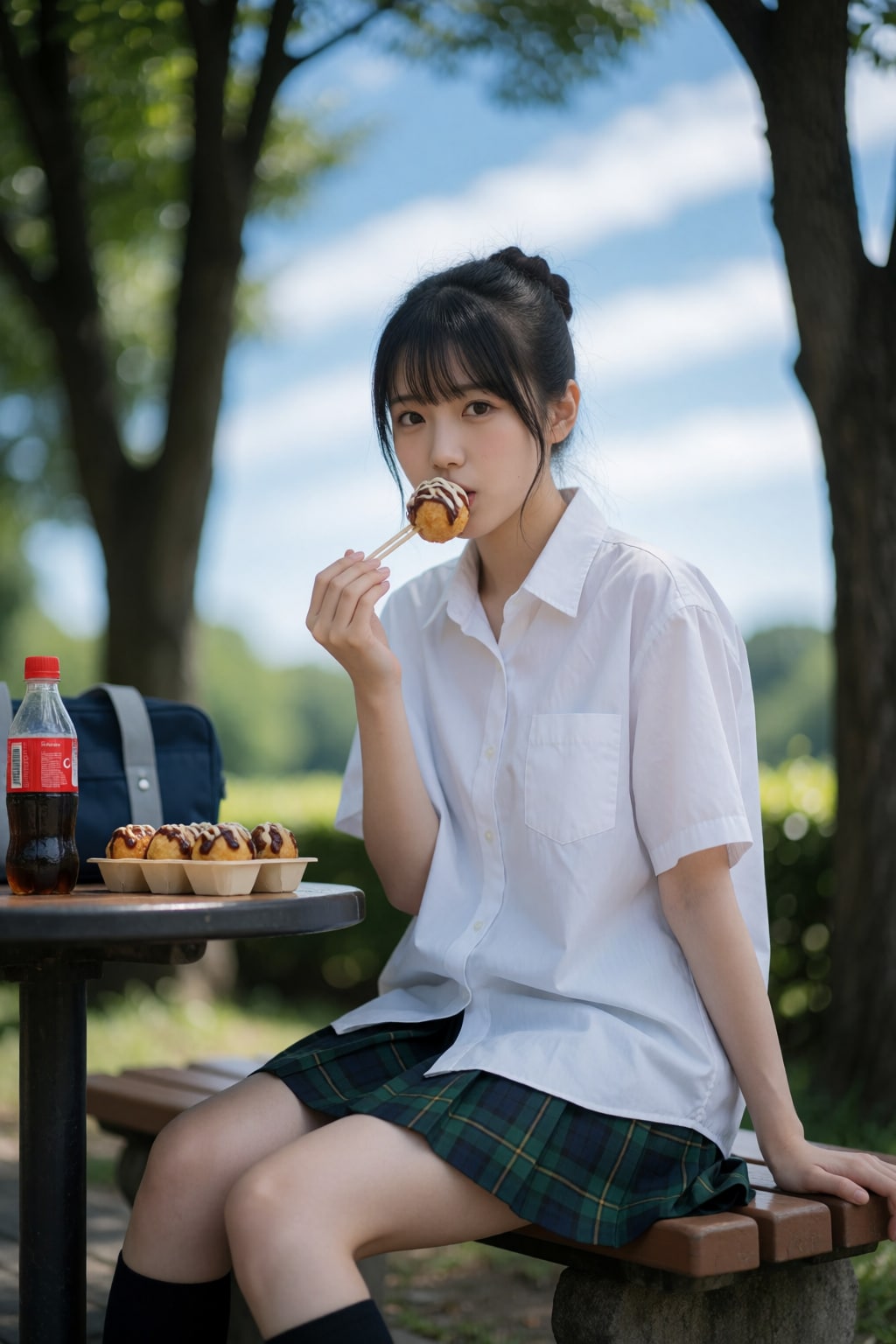 夏休みの補習帰りにたこ焼きを食べるJK