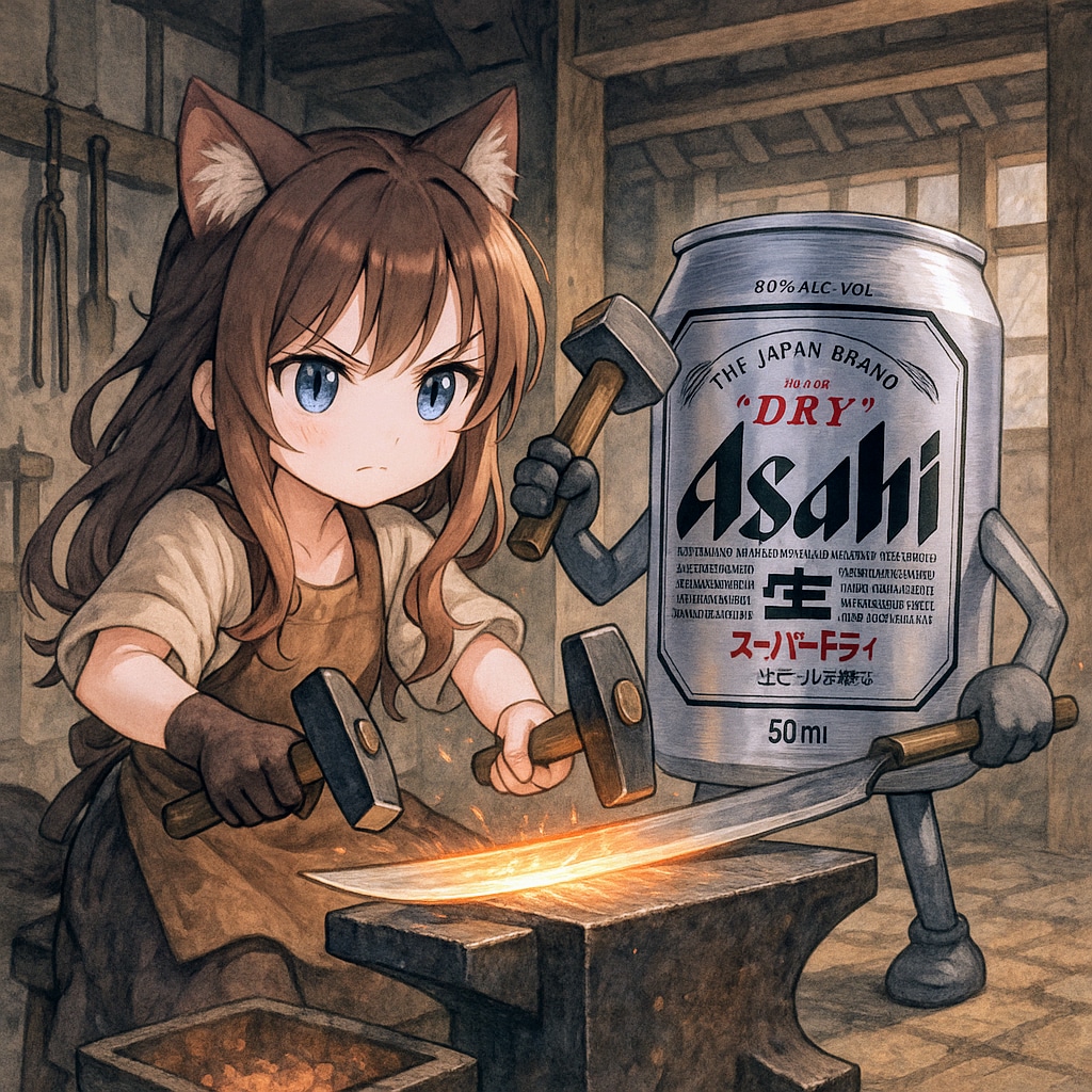 刀を打つ小さな女の子