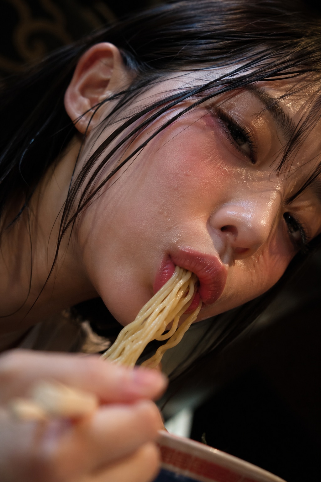 麺を啜る女