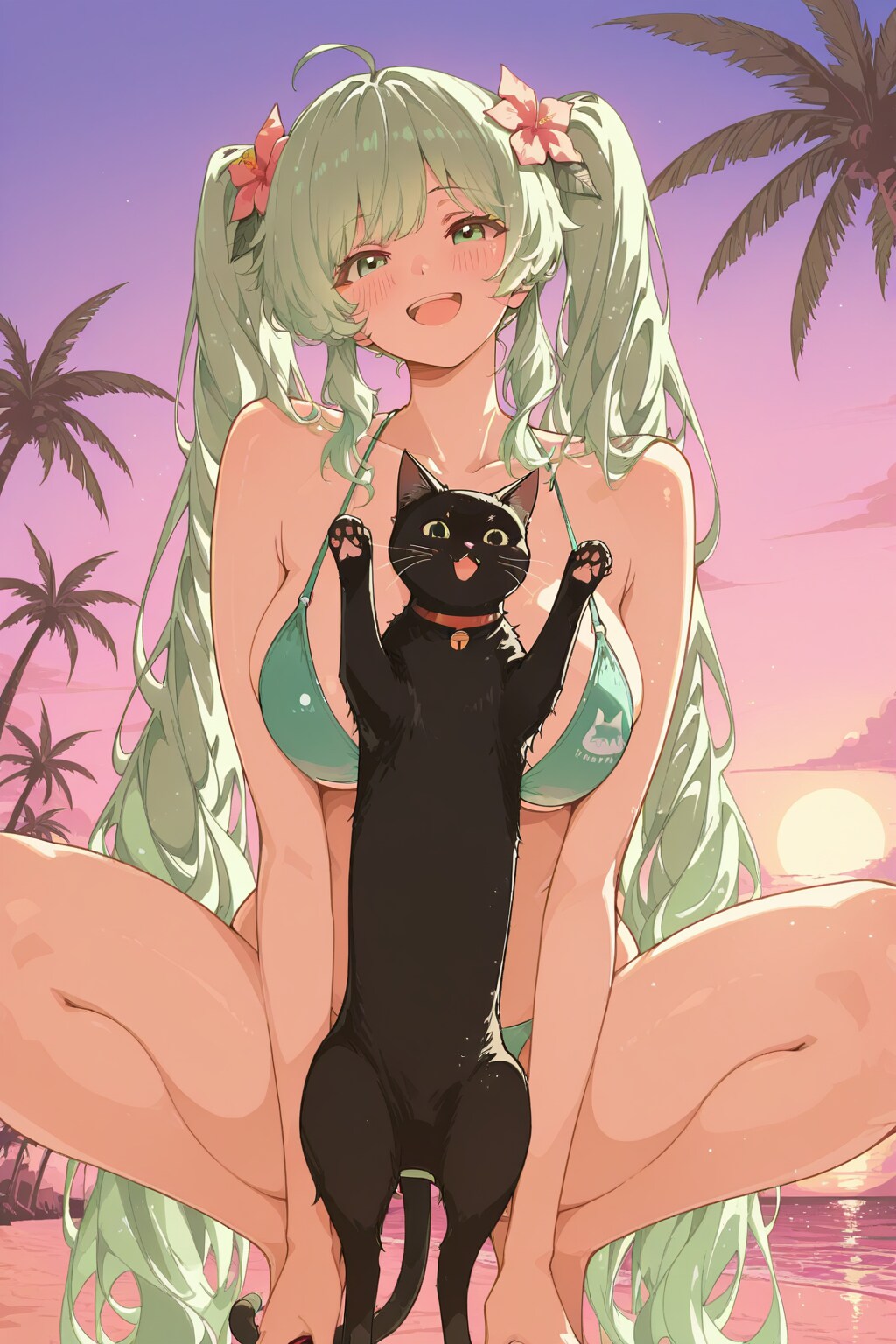猫と緑髪ちゃん