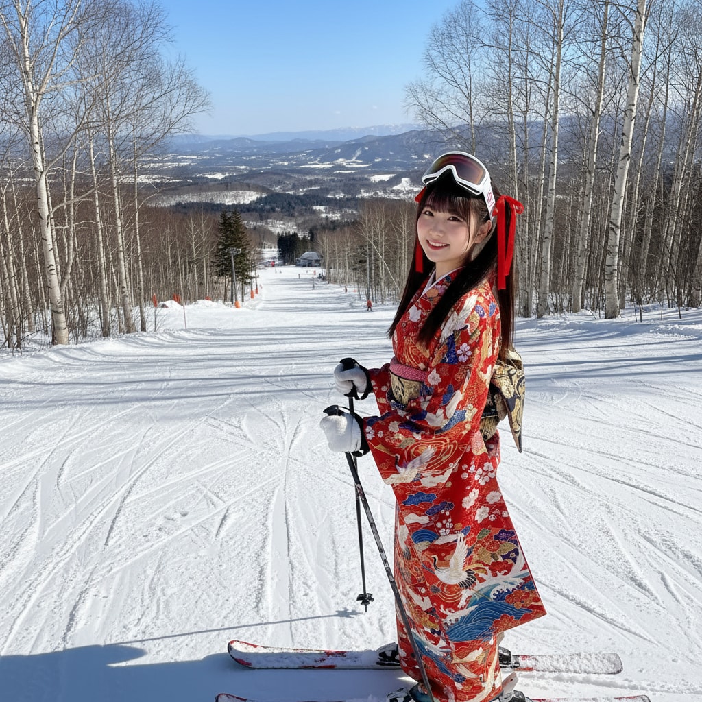 黒ツイさん。スキー。振り袖