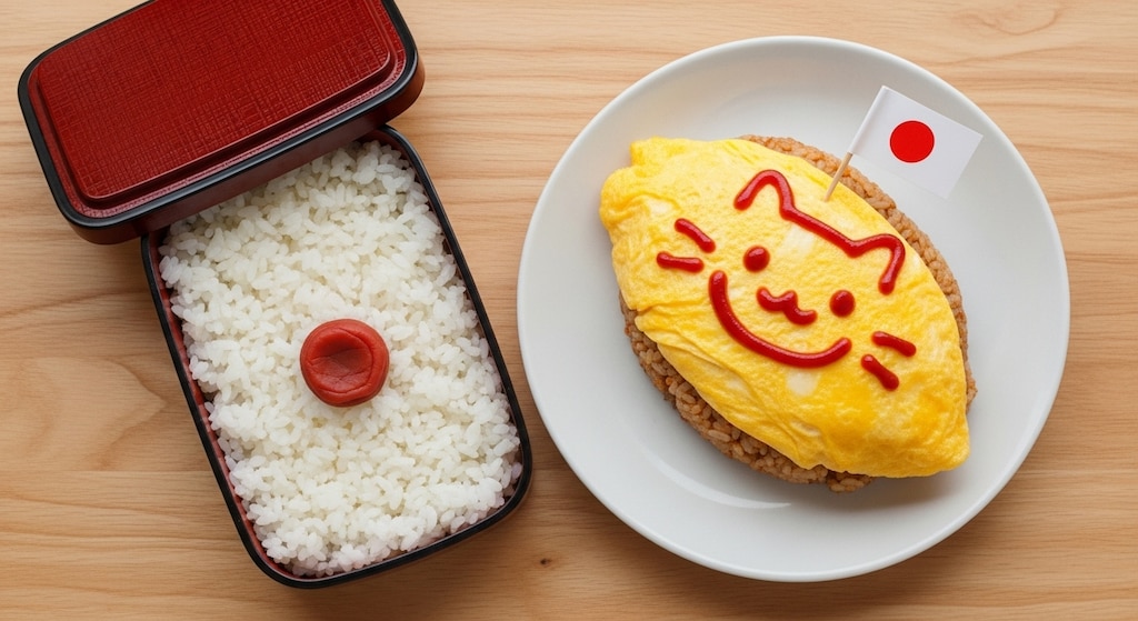 摩訶不思議食堂のオムライスと日の丸弁当