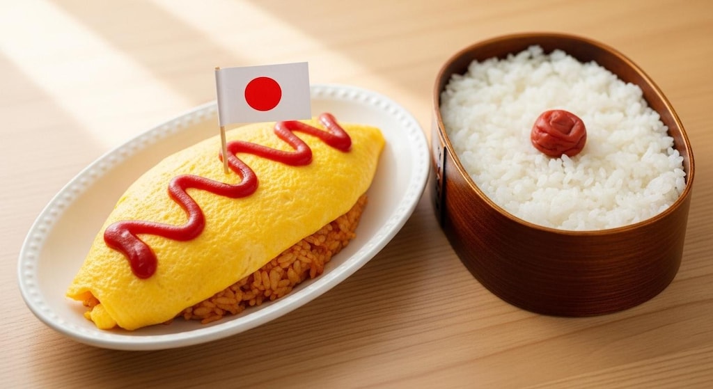 摩訶不思議食堂のオムライスと日の丸弁当