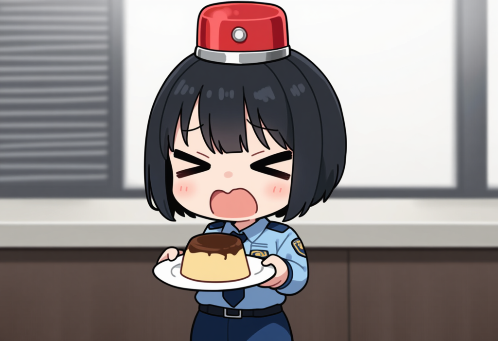 そこの市民の方！気分が落ち込んでいるときは甘いものを食べるのです！パトランプちゃん秘蔵のプリン上げるから元気だすのです！