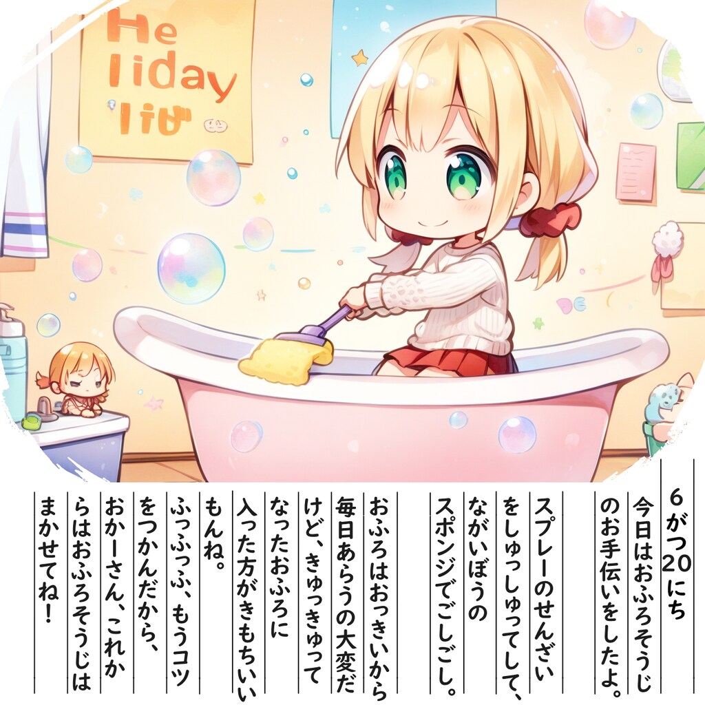 【絵日記】おふろそうじはまかせてよ