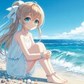 透き通るような海と金髪ポニテガール 2枚目