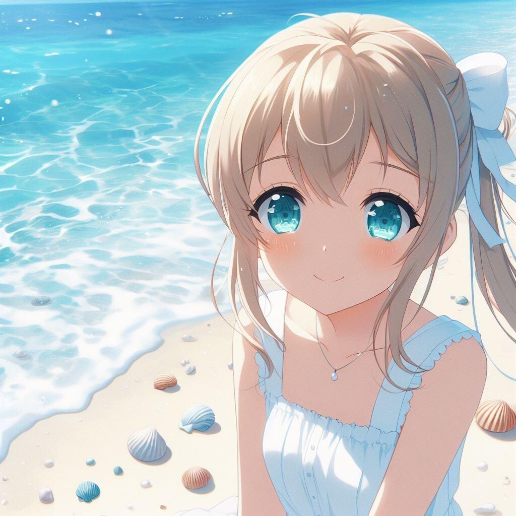 透き通るような海と金髪ポニテガール
