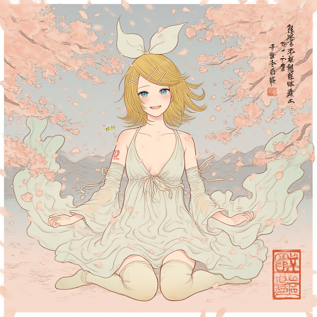 ボカロ　鏡音リン　浮世絵風