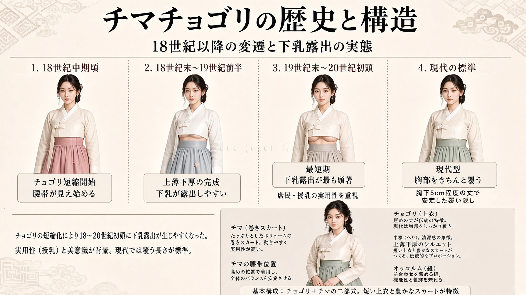 チマチョゴリの歴史(とくに下乳の露出)と構造