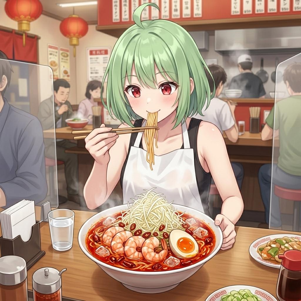 激辛ラーメンを食べるひなみちゃん！