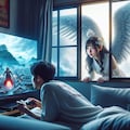ゲームに興味津々な天使 3枚目