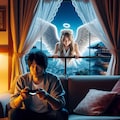 ゲームに興味津々な天使 9枚目