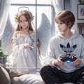 ゲームに興味津々な天使 7枚目