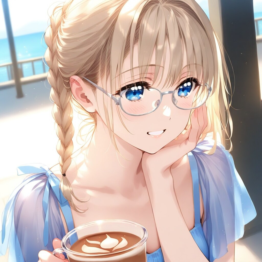 海が見える屋外カフェ | の人気AIイラスト・グラビア