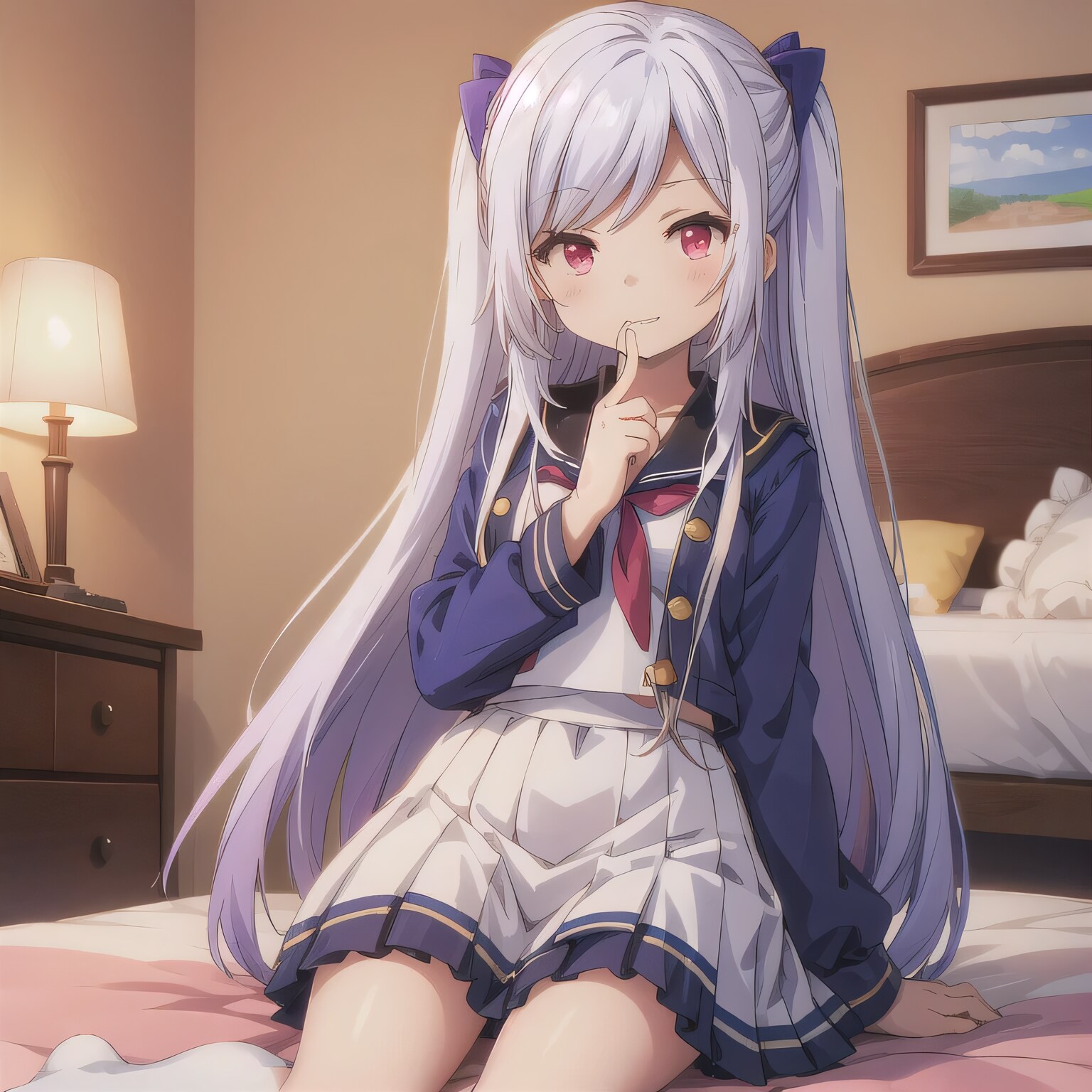 銀髪ツインテで寝室の少女 | の人気AIイラスト・グラビア