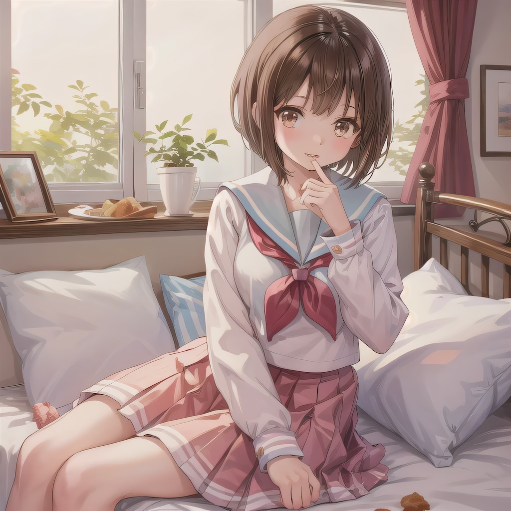 黒髪ボブで寝室の少女３