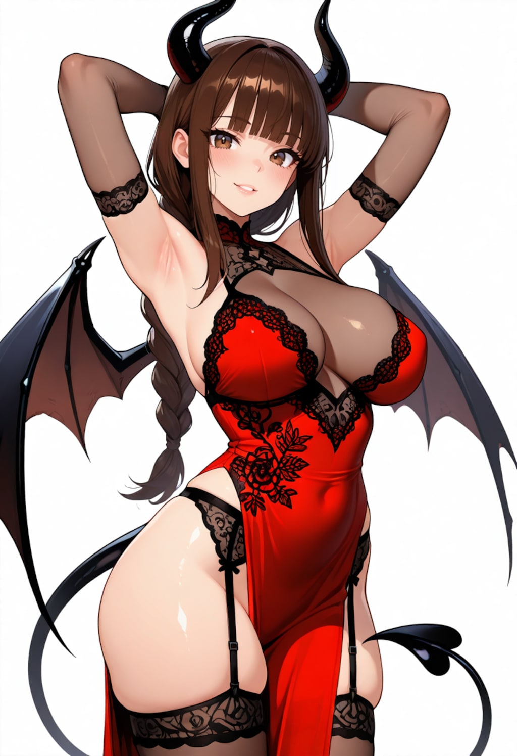 赤い三つ編みサキュバス