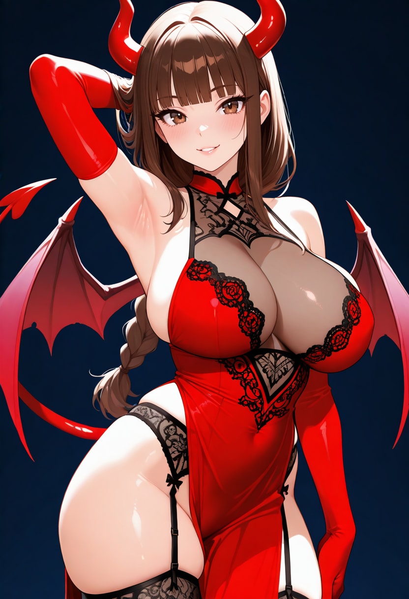 赤い三つ編みサキュバス