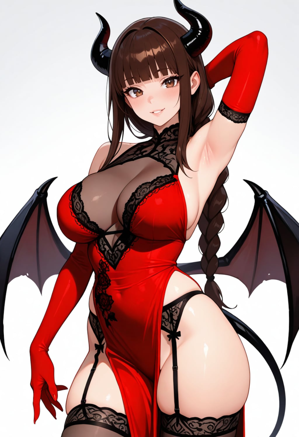赤い三つ編みサキュバス