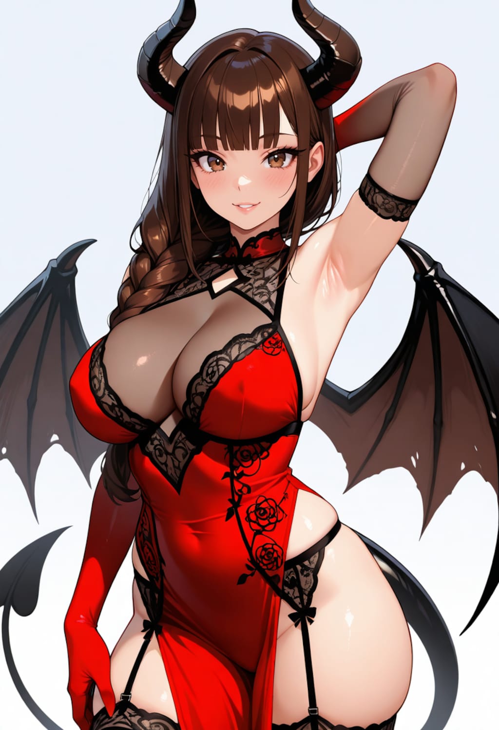 赤い三つ編みサキュバス