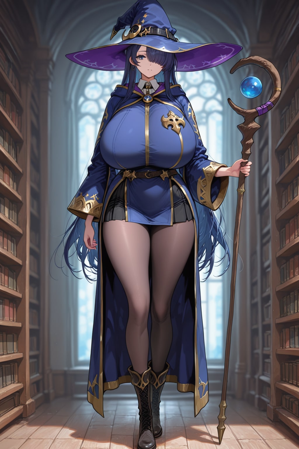 青髪の爆乳魔女