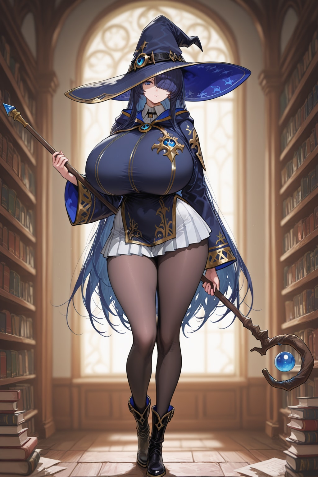 青髪の爆乳魔女