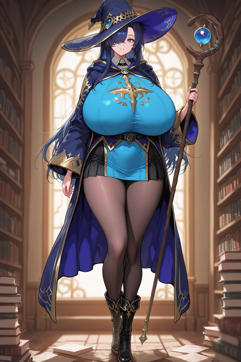 青髪の爆乳魔女