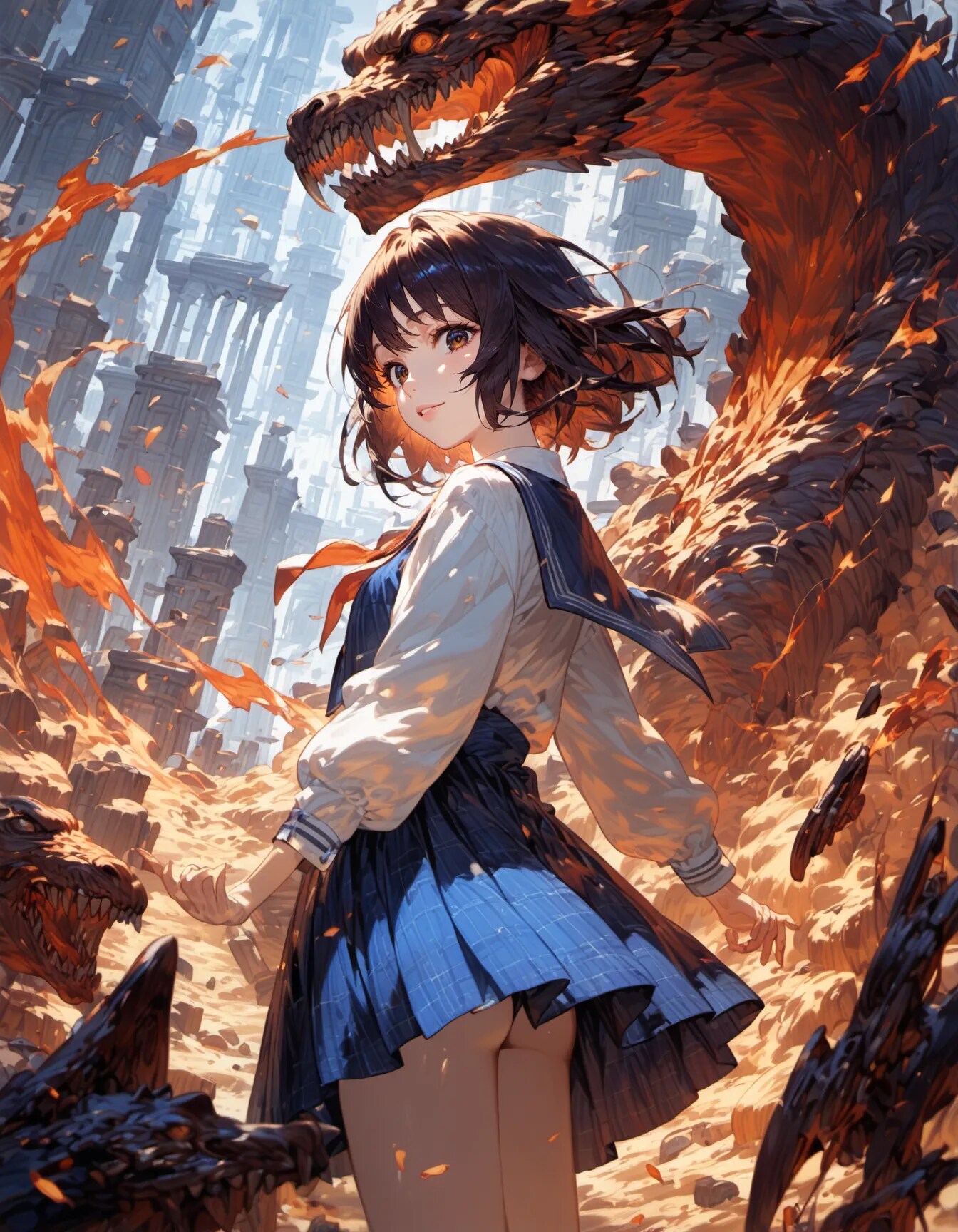 Schoolgirl Amidst the Chaos | の人気AIイラスト・グラビア