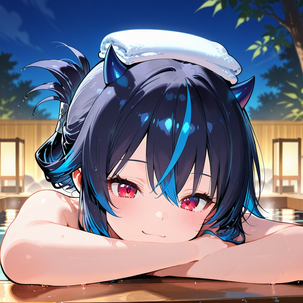 温泉でくつろぐ鬼ちゃん