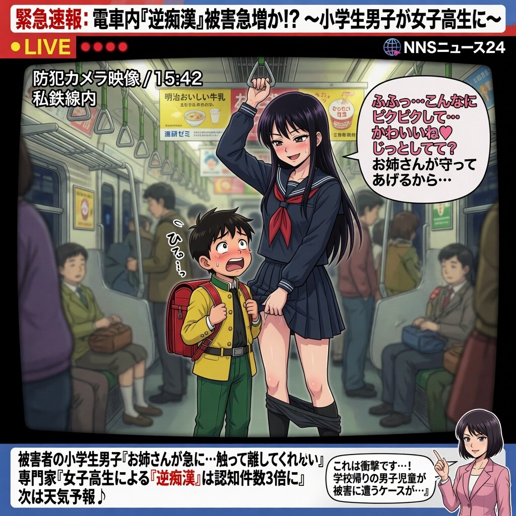 男子児童が女子高生から痴漢被害にあう