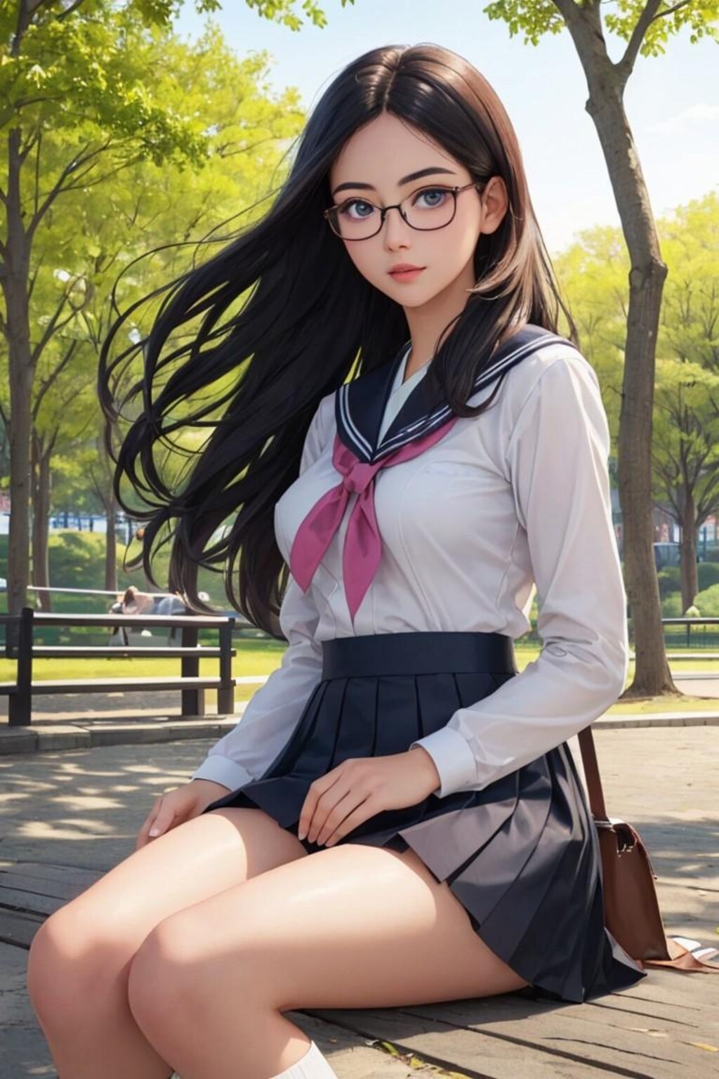 春風になびく黒髪