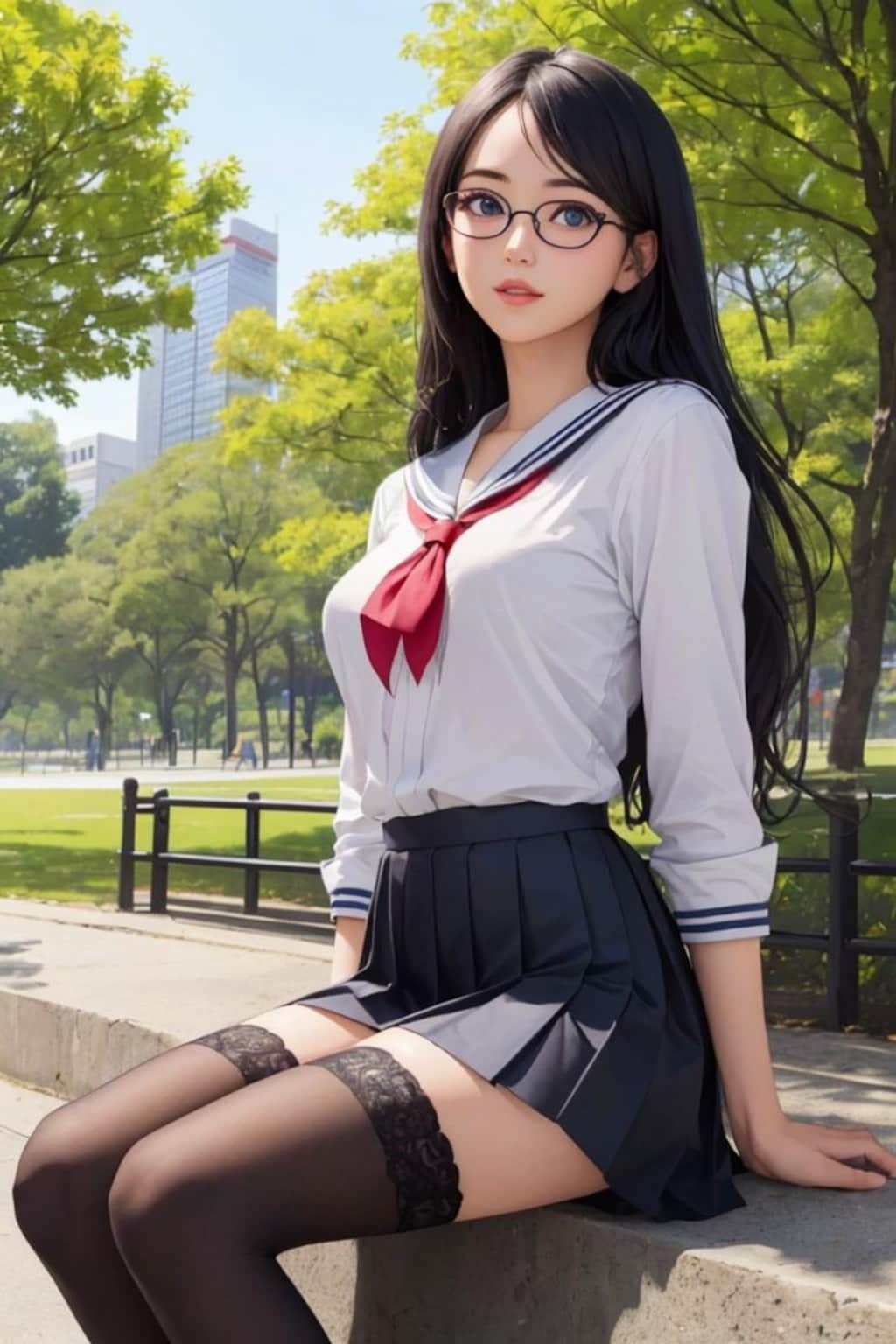春風になびく黒髪