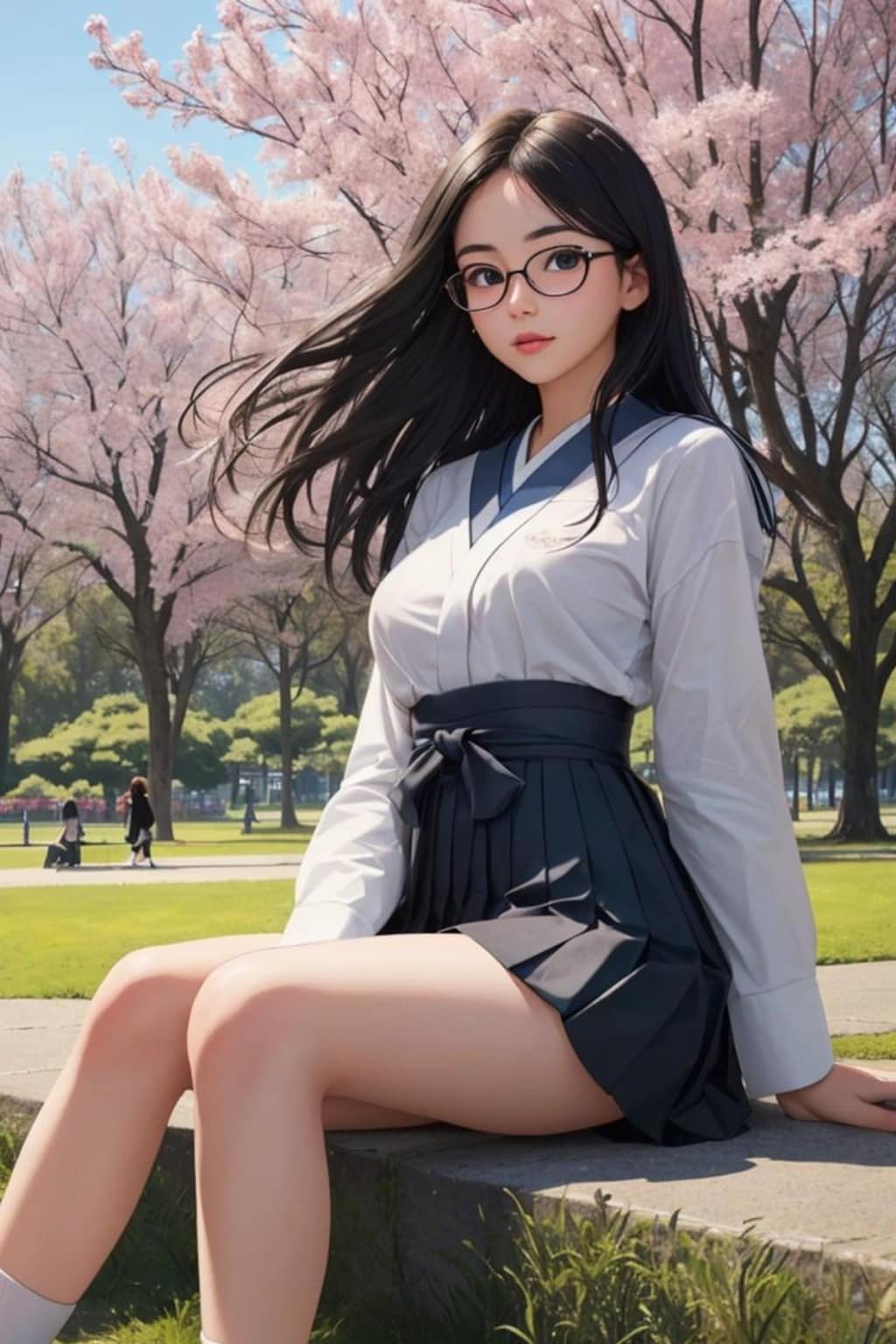 春風になびく黒髪