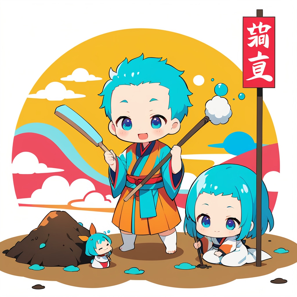 混沌をかき混ぜるイザナギとイザナミ